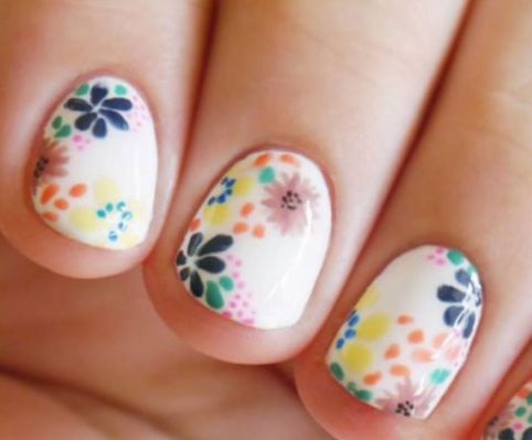 floral nail art with nail art paints